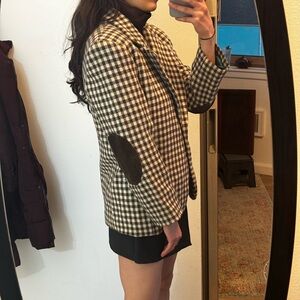 Wool Brown Houndstooth Blazer with Elbow Patches